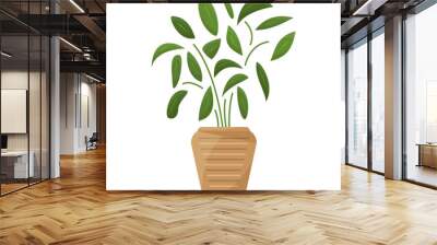 Potted plant for home and office. A houseplant, many small dense leaves. Ceramic flower pot with decor. Vector icon, cartoon, isolated Wall mural