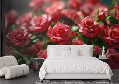 Bouquet of fresh roses  flower bright background. Wall mural