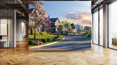 Houses in suburb at Summer in the north America. Luxury houses with nice landscape. Wall mural