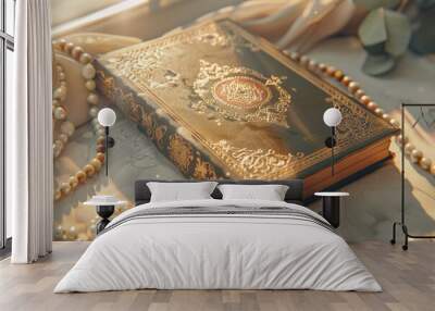 Islamic Holy Book Quran with rosary beads. Ramadan concept. Wall mural