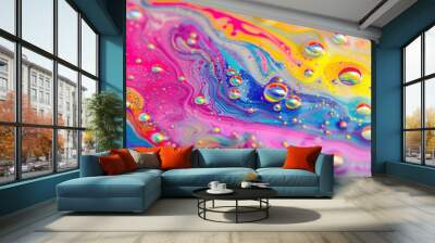 Rainbow colors in soap bubbles and oil art mix. Wall mural