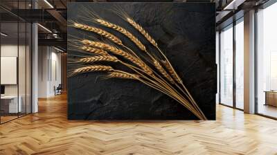 Rye  wheat Wooden on black background. Top view. Wall mural