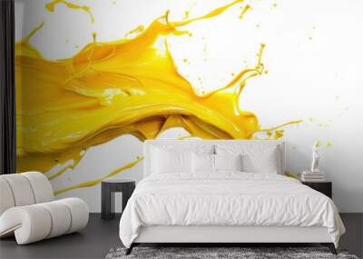 Shot of yellow paint splashes  isolated on white background Wall mural