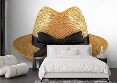 Straw hat with black ribbon for head protection. Wall mural