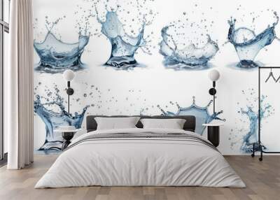 Super size Water splashes collection over white background Wall mural