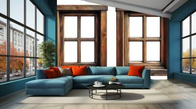 Two Wooden Window Frames Isolated on Transparent Background Wall mural