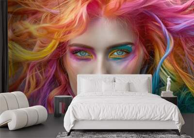 woman with magnificent hair and colorful make up Wall mural