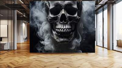 
Human skull in white smoke isolated on black background, Day of the Dead, Elegant tattoo design. Digital illustration for printing t-shirts, prints, posters, cards, stickers Wall mural