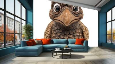 A decorative bird figurine with large eyes and textured feathers. Wall mural