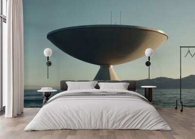 A large, white, futuristic structure, resembling a giant bowl Wall mural