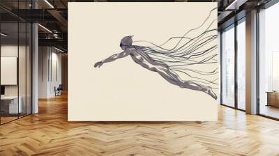 Abstract Art of a Person Swimming with Flowing Lines. Wall mural