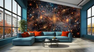 Abstract cosmic background with glowing stars and nebulae. Wall mural