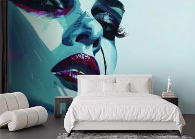 Abstract portrait of a woman with colorful makeup. Wall mural