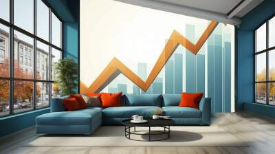 An orange upward arrow graph with bars showing growth over time. Wall mural