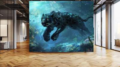 Black Panther Swimming Underwater. Wall mural