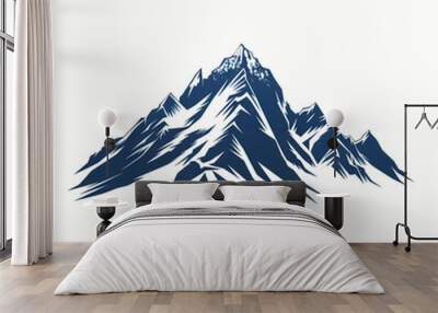 Blue mountain silhouette with snow peak on white background. Wall mural