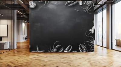 Chalkboard backdrop adorned with delectable seafood icons Wall mural