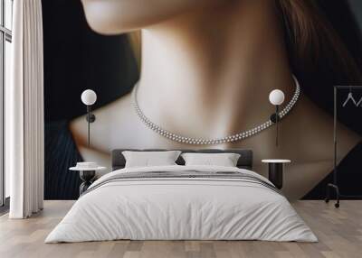 Close up of a woman's neck with a diamond necklace. Wall mural