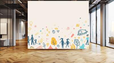 Elegant geometric background embellished with reunion family icons, capturing the essence of familial bonds and shared stories as we gather to celebrate our heritage, traditions Wall mural