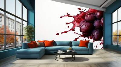 Fresh red grapes splash with juice on white background. Wall mural