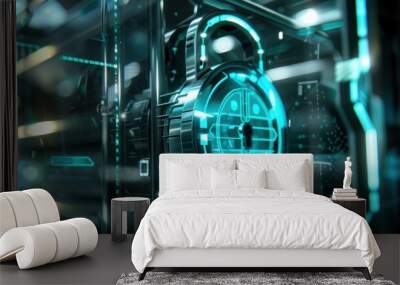 Futuristic digital lock with blue glow. Wall mural