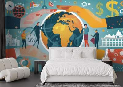 Global Collaboration: Hands Holding a World Wall mural