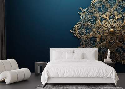 Gold ornate design on a dark blue background. Wall mural