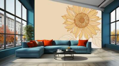 Line art sunflower illustration. Wall mural