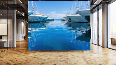 Reflection of luxury yachts in a marina. Wall mural