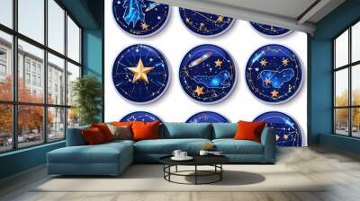 Set of Nine Circular Icons with Constellations and Stars Wall mural