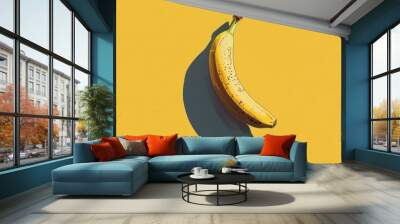 Single ripe banana on a yellow background. Wall mural