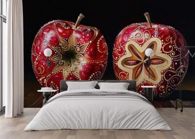 Two Decorated Apples with Golden Detail. Wall mural