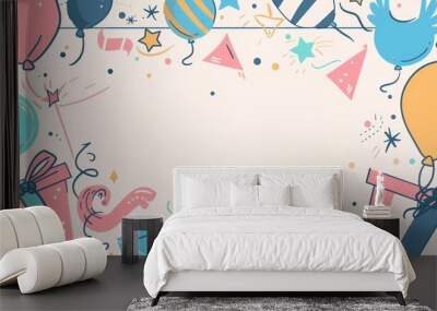 Warm geometric background adorned with moving away party icons, perfect for bidding farewell and celebrating new beginnings with heartfelt camaraderie and cherished memories. Wall mural