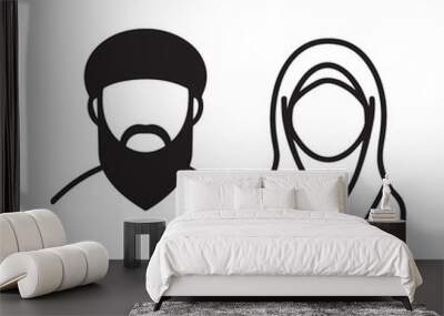 Islamic men and women icon character outline. Arabic vector design. Wall mural