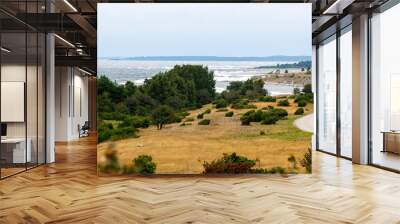 Open landscape with stormy ocean in background Wall mural