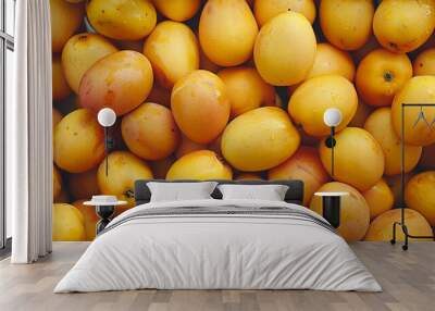 Close-up stack of mangot fruits. top view, flat lay, beauty in nature concept Wall mural