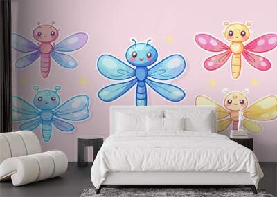 dragon fly icon chibi style, cute animal themed sticker collection for children's story books Wall mural