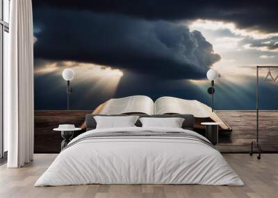 open bible on cloudy sky background concept religion Wall mural