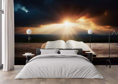 open bible on cloudy sky background concept religion Wall mural