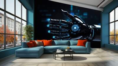 robotic hand on blurred bokeh background, artificial intelligence, technology Wall mural