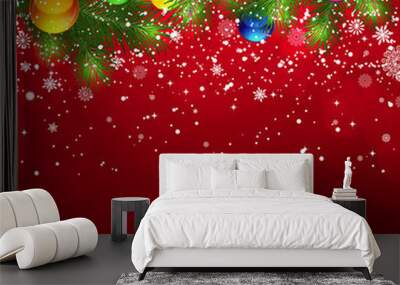 Christmas background with snow-covered branches of Christmas tre Wall mural