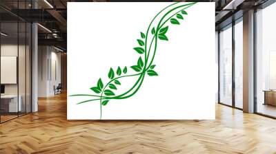 Different green leaves of trees and plants, leaf and swirls branches shapes collection. Stock vector icons isolated white background. Elements for ecographic, natural design, vegan logo, bio labels Wall mural