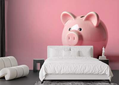 Piggy bank on pink background Wall mural