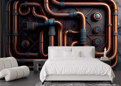 steampunk pipes background, ai generation Wall mural