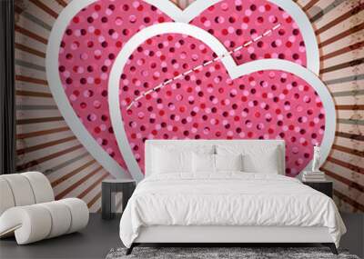 Two paper heartes postcard. Valentine's day background. Wall mural