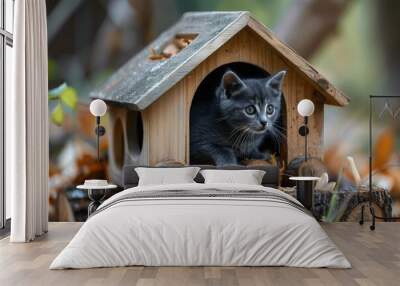 A Cats are laying on a wooden structure Wall mural