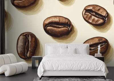 A close up of coffee beans with a brown color Wall mural