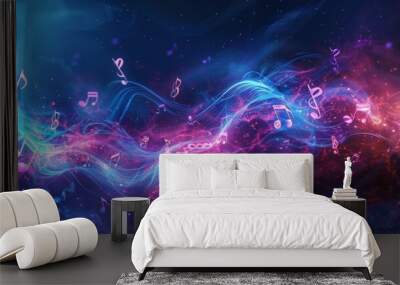 A colorful, swirling line of musical notes Wall mural