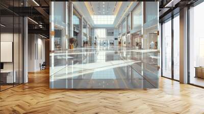 A large, empty shopping mall with a white ceiling and white walls with copy space Wall mural