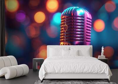 A microphone is on a colorful background Wall mural